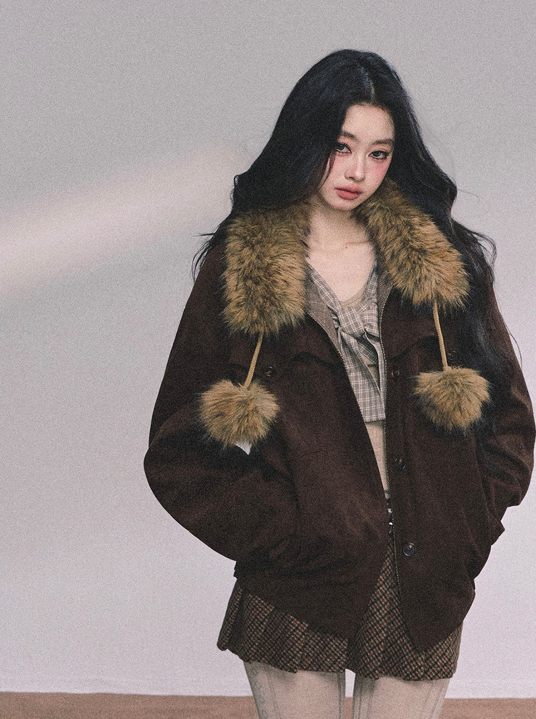 Fake Two-piece Bow Plaid Knit DIA0612