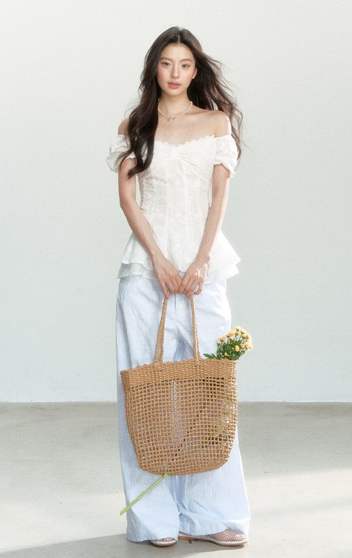 White One-shoulder Lace Top SHI0162