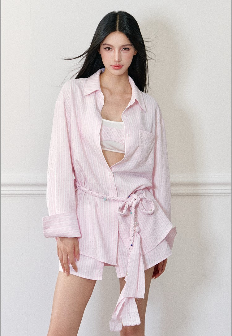 Braided Rope Striped Shirt/Camisole/Shorts AGM0170
