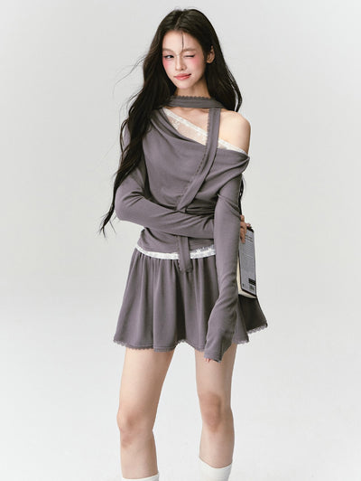 Lace Off-shoulder Top/Skirt FRA0417