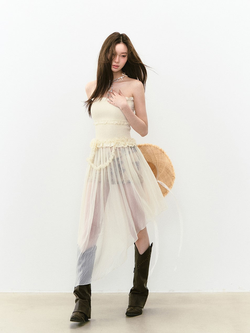 Irregular Lace Tube Top Dress VIA0272