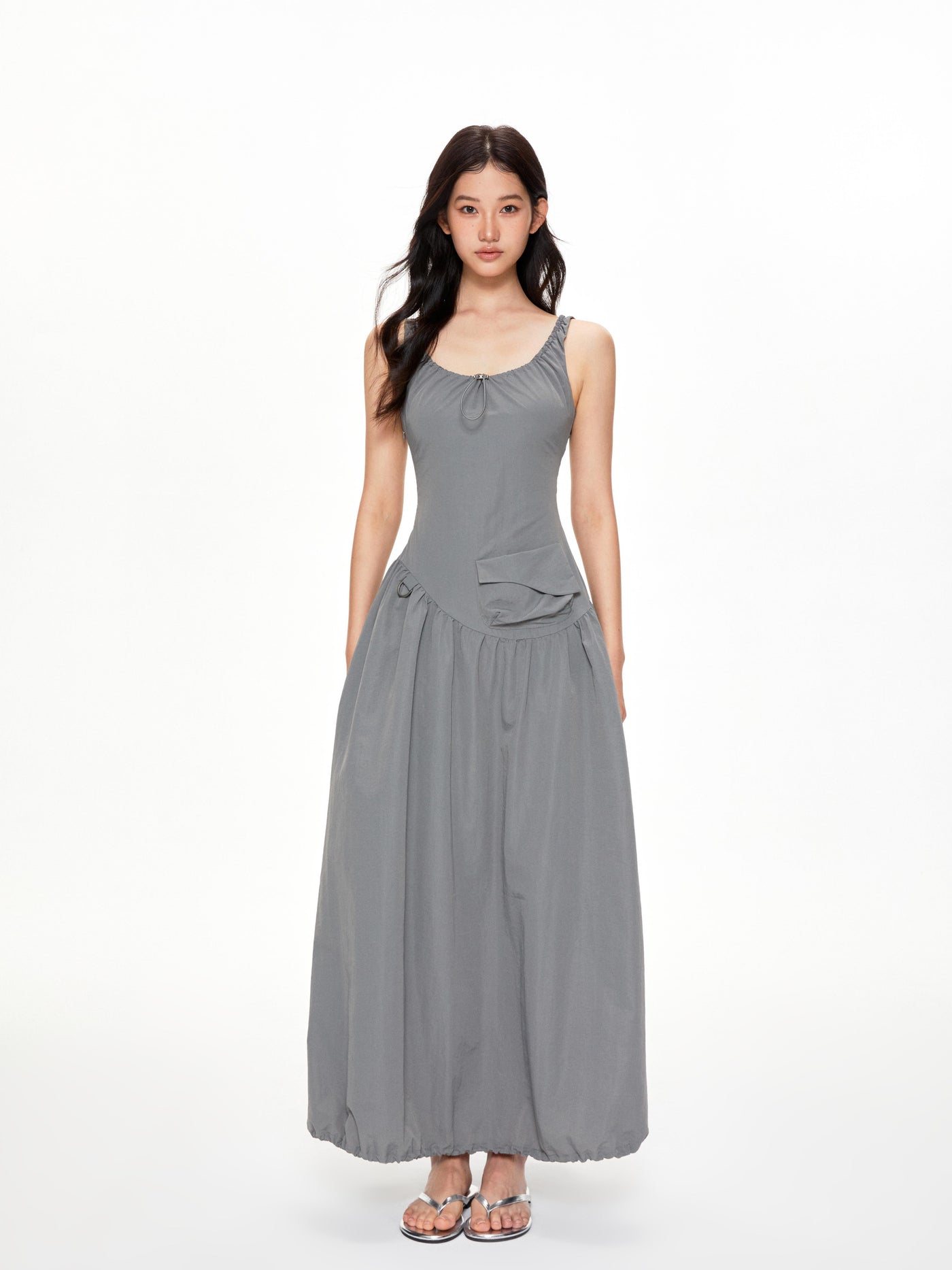 U-neck Suspender Long Dress APE0397