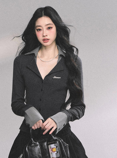 Fake Two-Piece Plaid Long-Sleeved Sweater DIA0634