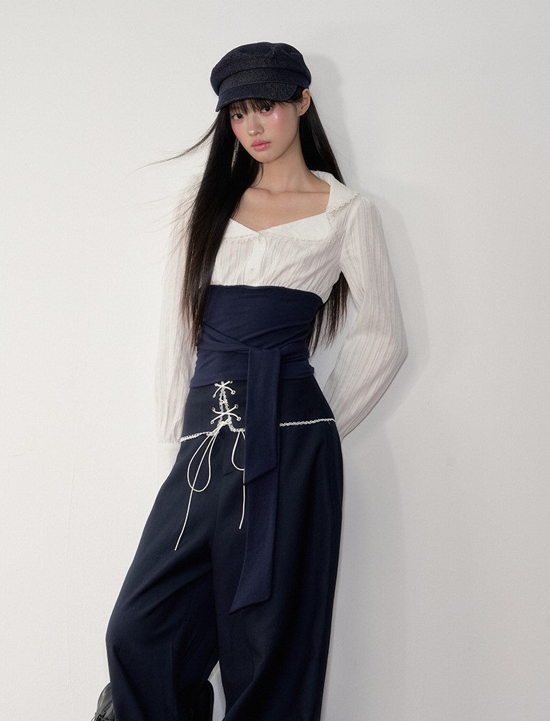 Contrast Shirt/Wide-leg Pants SOO0029
