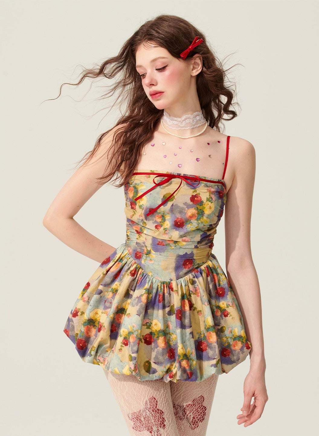 Pictorial Suspender Short Dress DIA0151