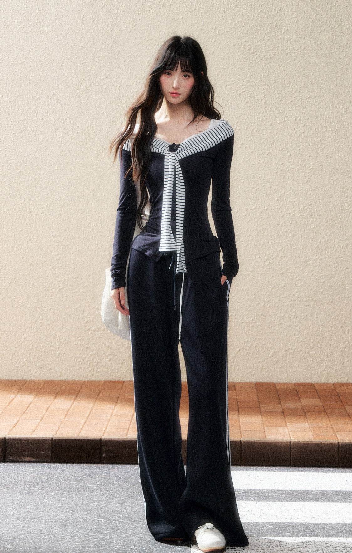 Navy Striped Long Sleeve Top SHI0190