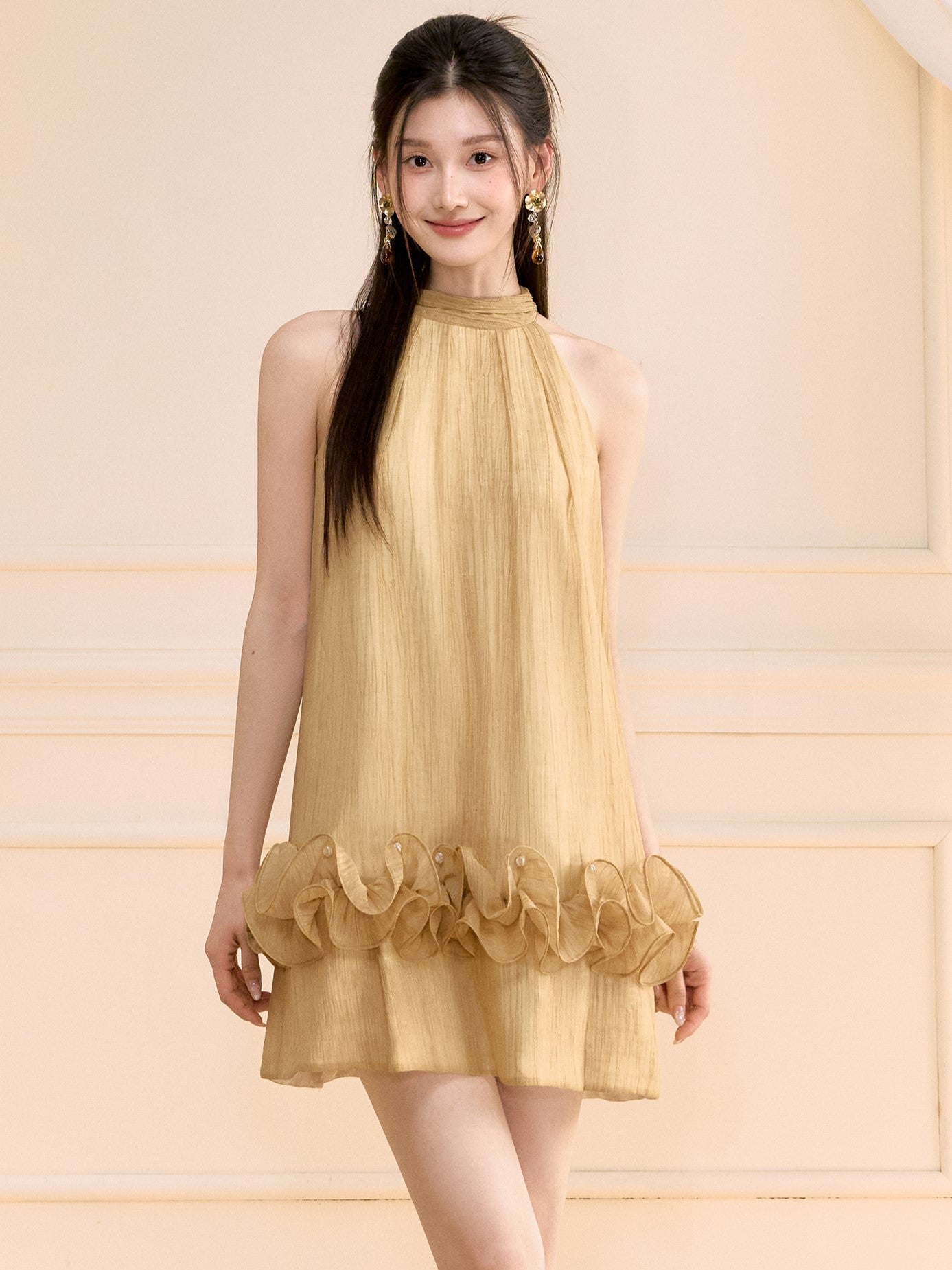 Honey Yellow Ruffle Short Dress OSH0116
