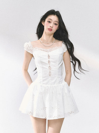 Lace White Short Dress DIA0452