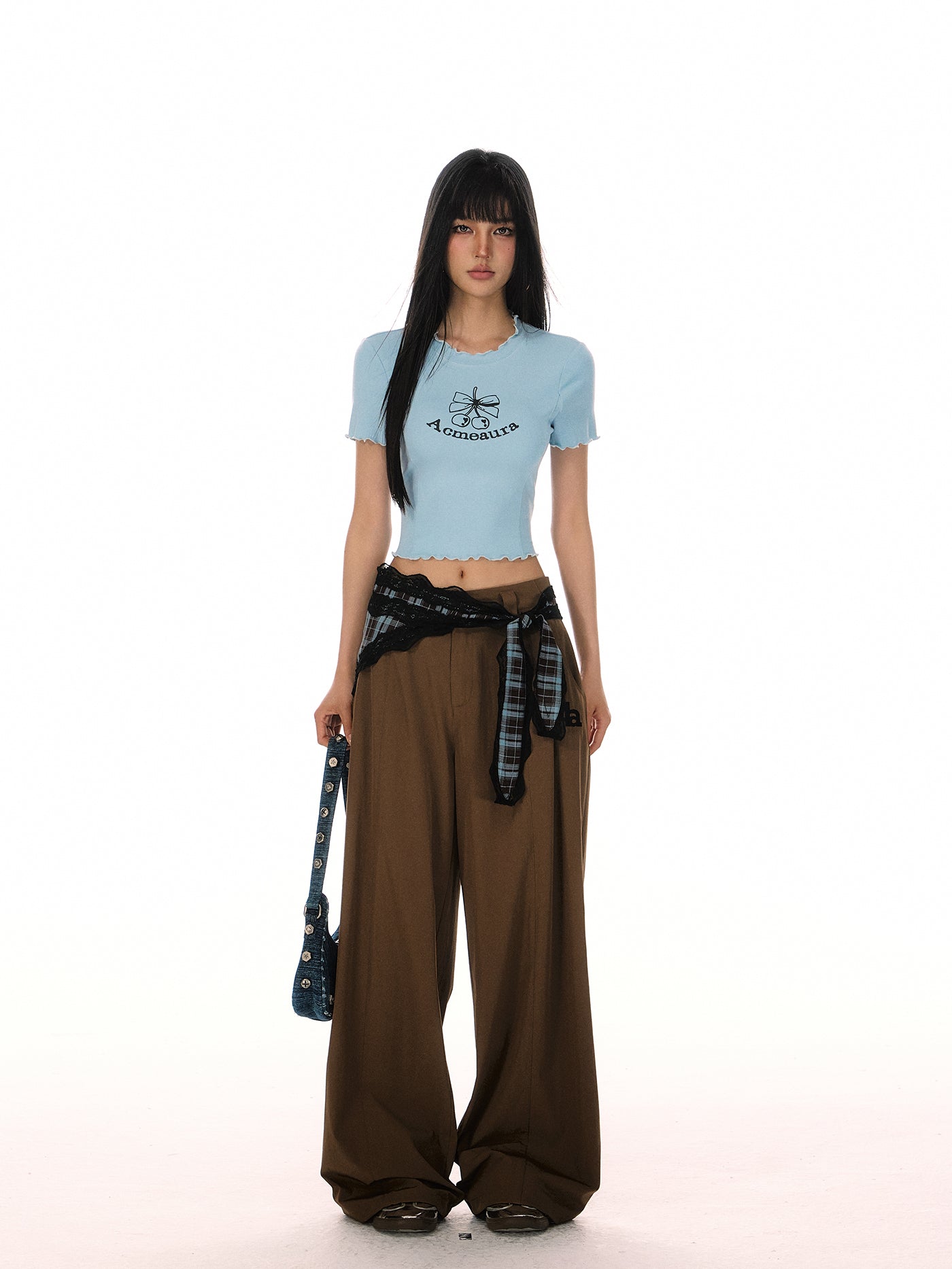 Detachable Lace Plaid Belt Drape Loose Pants ACM0081