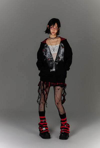 Fake Two-piece Striped Hooded Sweatshirt KIN0143