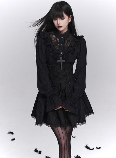 Black Lace High-Waisted Skirt LAD0243