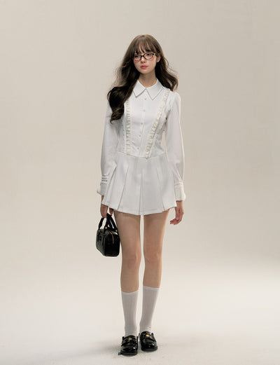 Long-sleeved Pleated Shirt Dress SUN0082