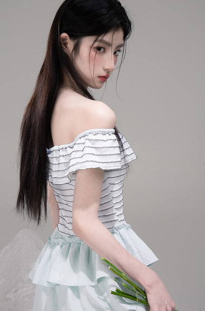 One-shoulder Splicing A-line Waist Dress COT0313