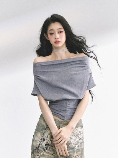 One Shoulder Waist Slim Short Top DIA0497