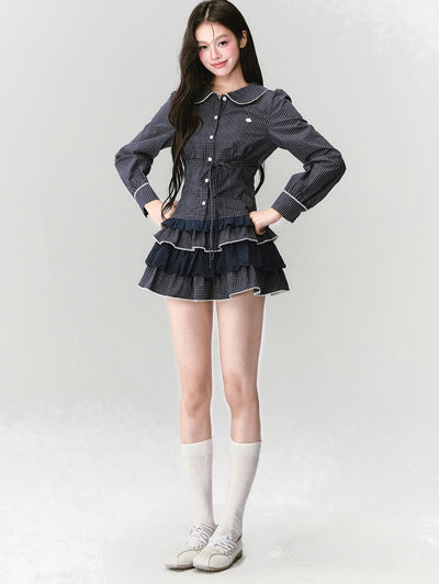 Plaid  Long Sleeve Shirt/Lace Skirt FRA0416