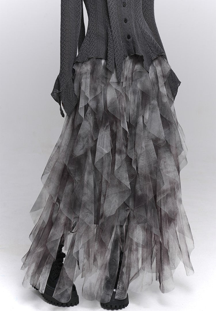 Irregular Mesh Cake Long Skirt LAD0223