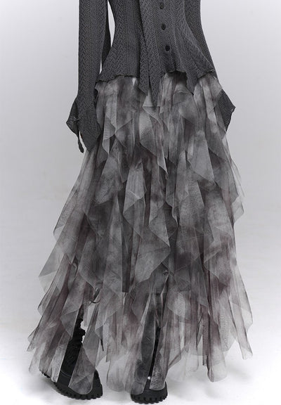 Irregular Mesh Cake Long Skirt LAD0223