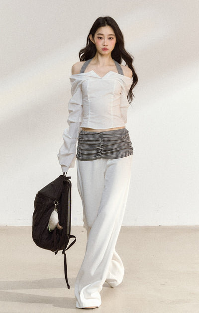 White Off Shoulder Slim Short Shirt SHI0208