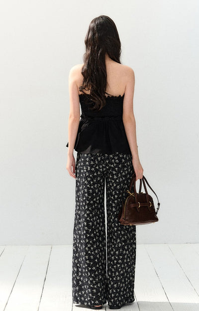 Black Lazy Drape Flower Pants SHI0145