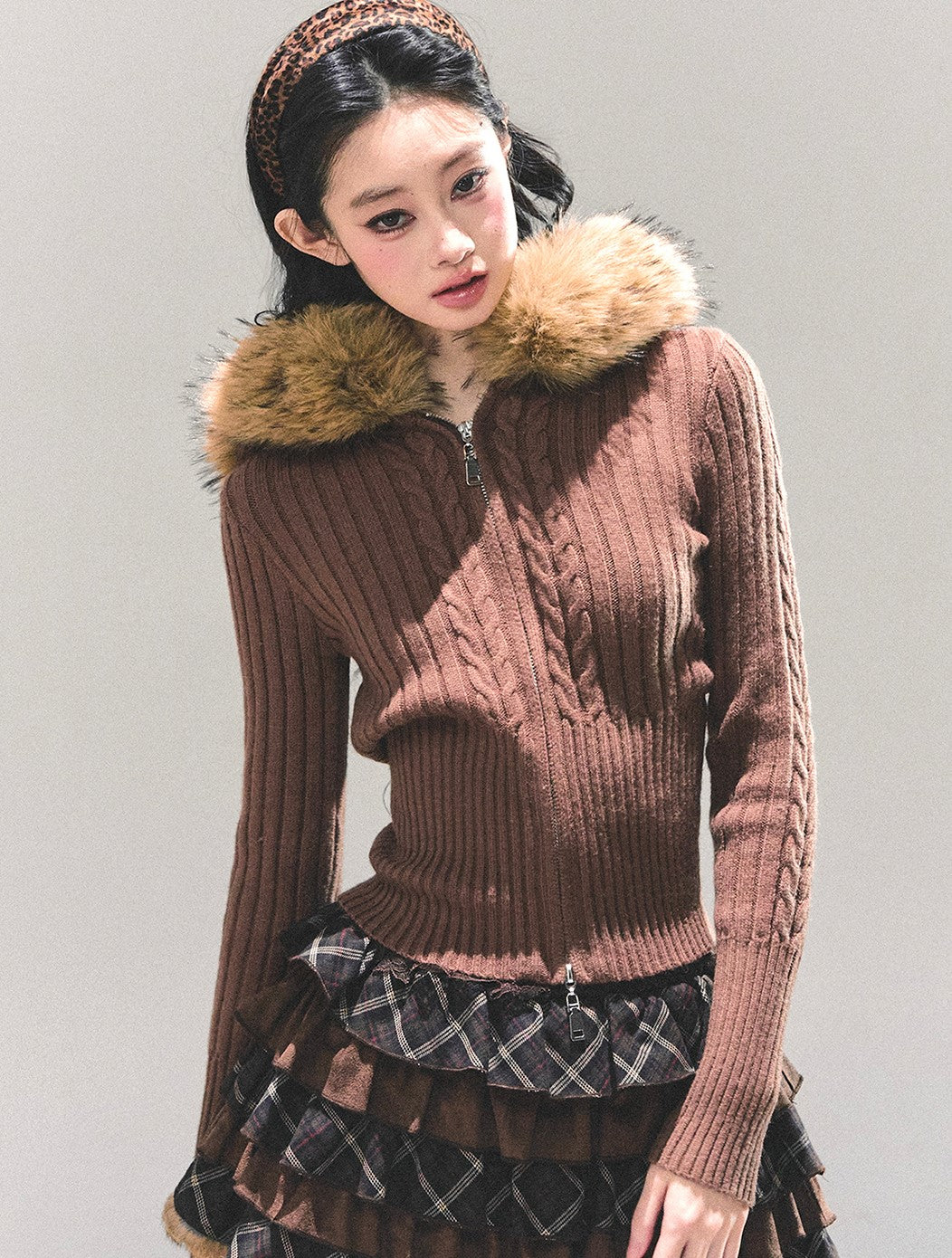 Fur Hooded Knitted Cardigan DIA0686