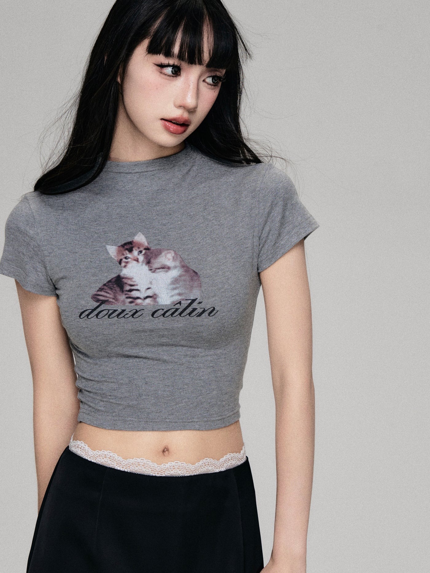 Funny Cat Printed Straight Shoulder Short Sleeve T-shirt LUL0065