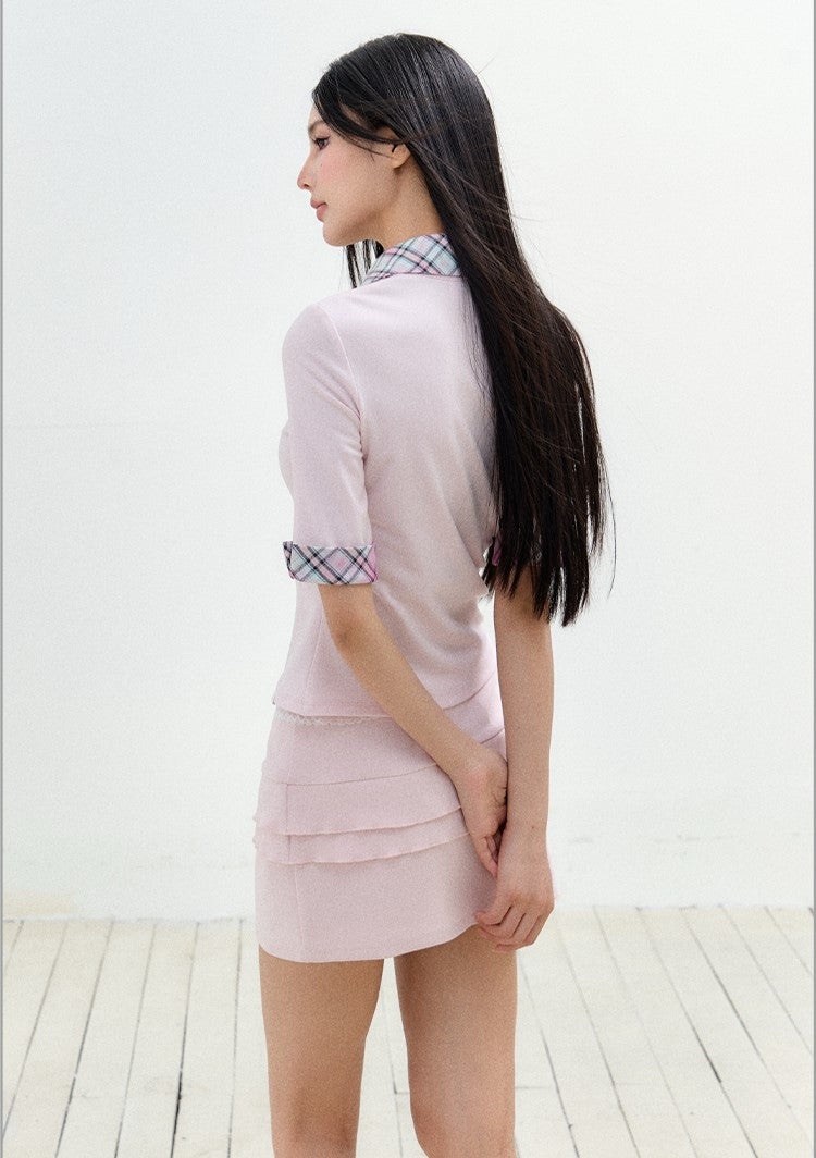 Fake Two-Piece Top/Wave-edge Skirt AGM0166