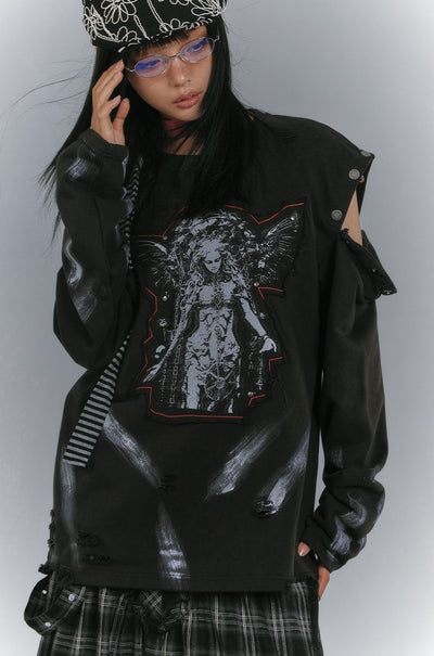 Cut Patch Embroidery Print Sweatshirt KIN0148