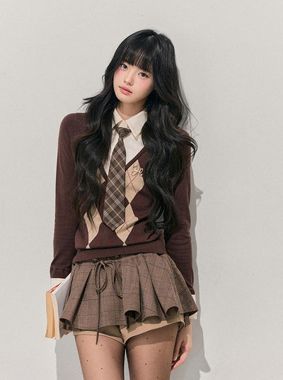 Faux Two-Piece Diamond Pattern Sweater DIA0747