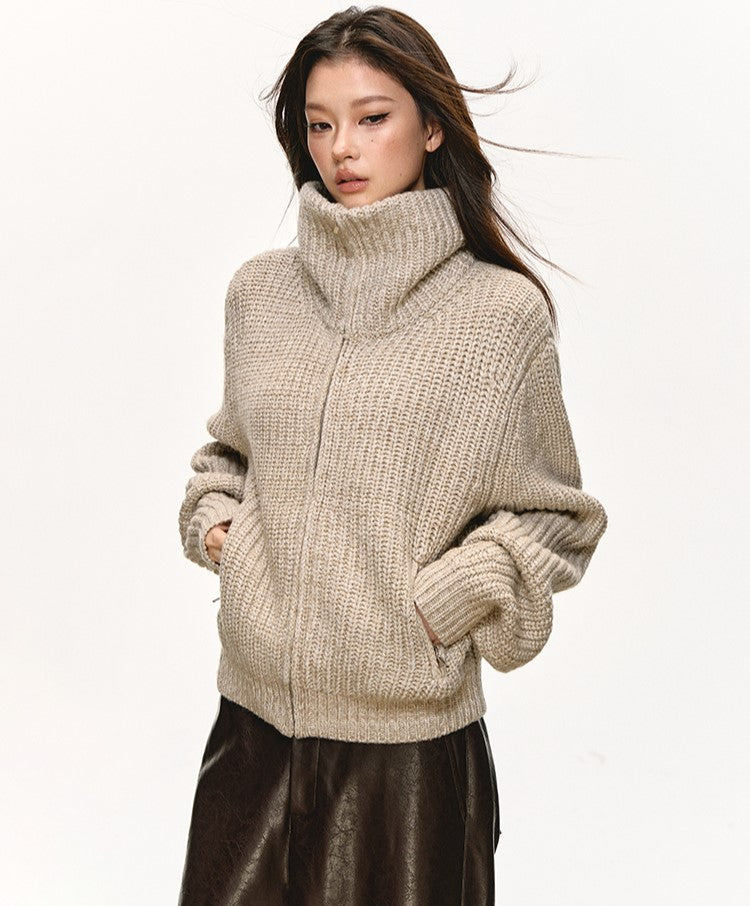 High-Neck Knitted Zipper Cardigan ANA0078