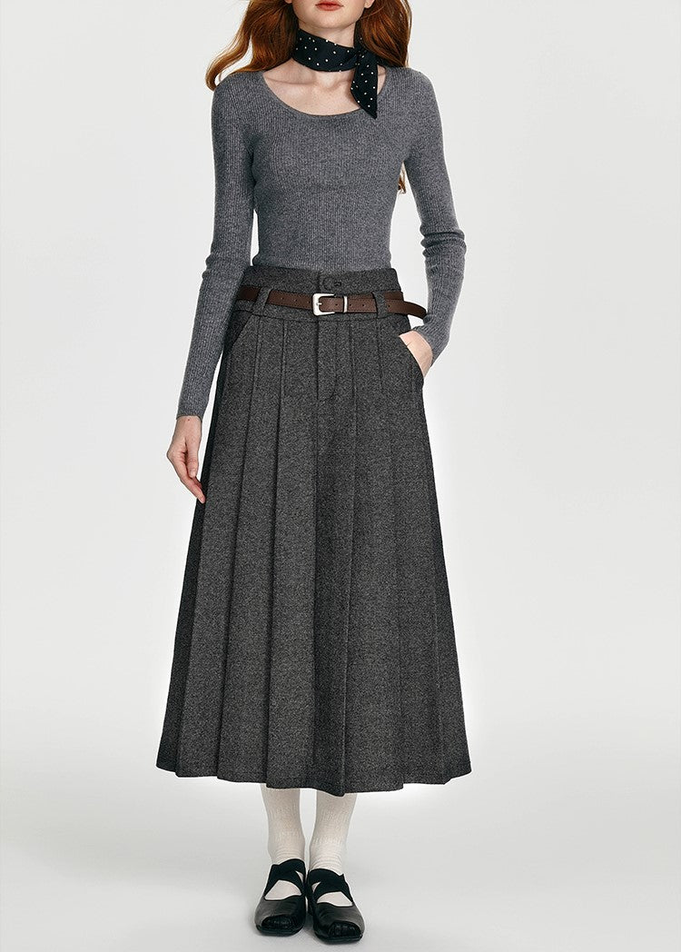 Simple Retro Tucker Line Jacket/Waist Wool Skirt BOH0089