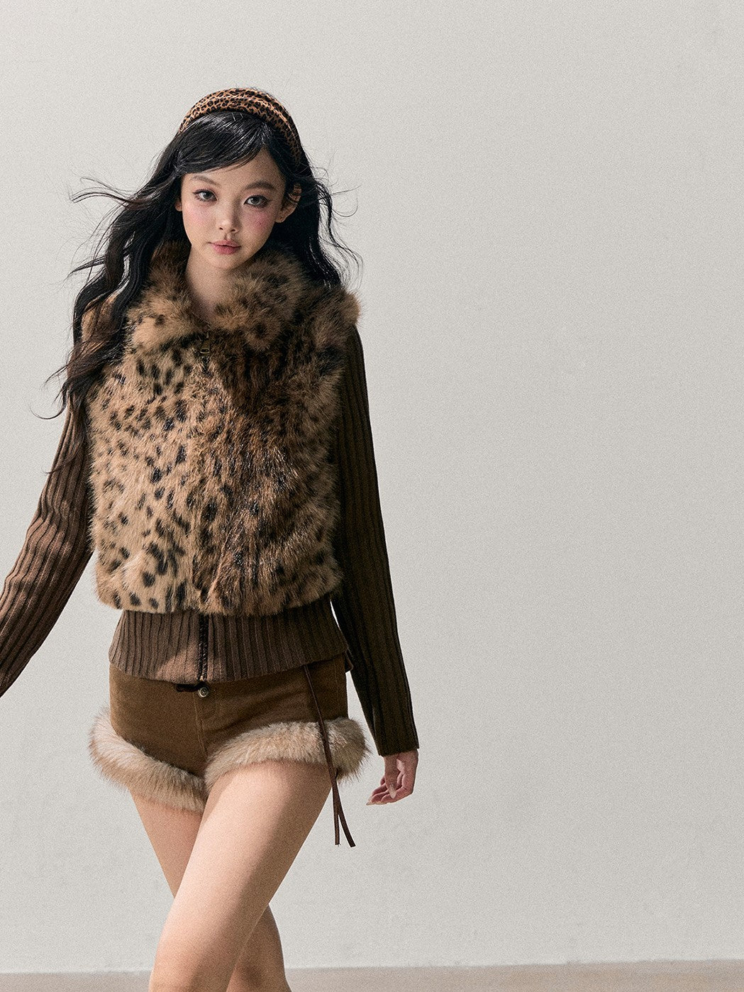 Faux Two-Piece Knitted Fur Jacket DIA0754