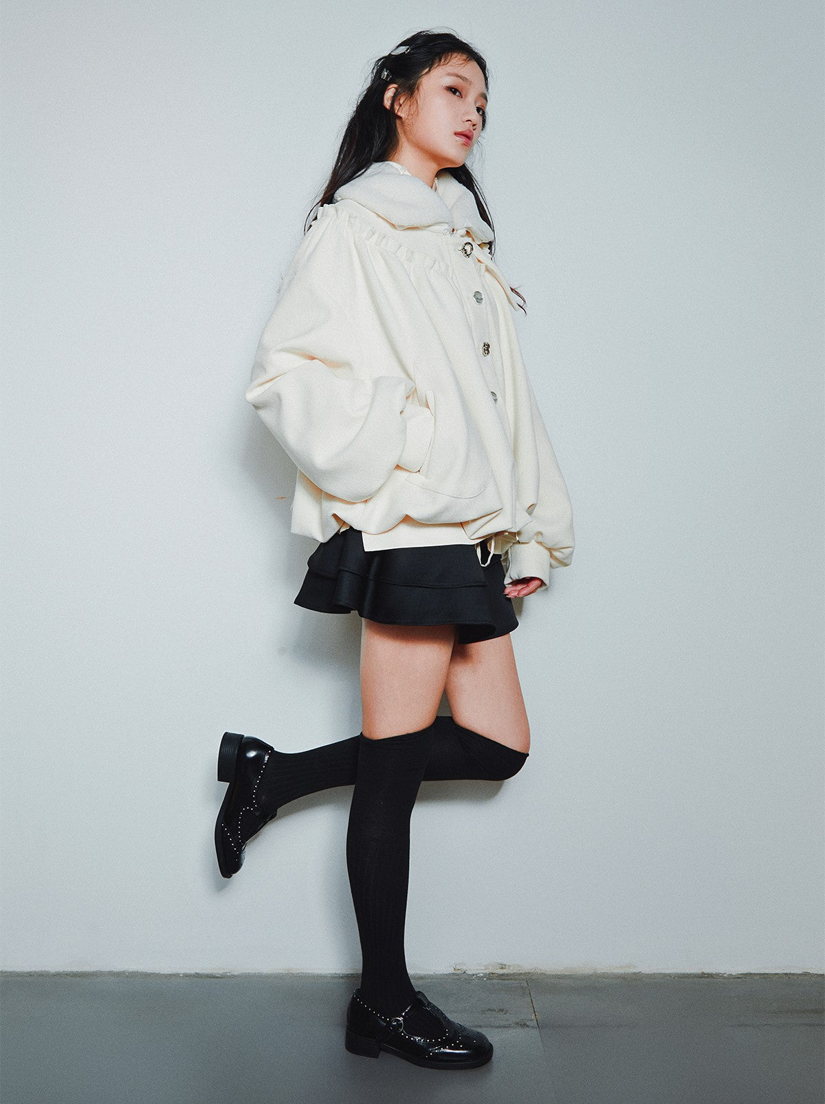 White Fur Collar Detachable Gathered Cloud Jacket SEL0003