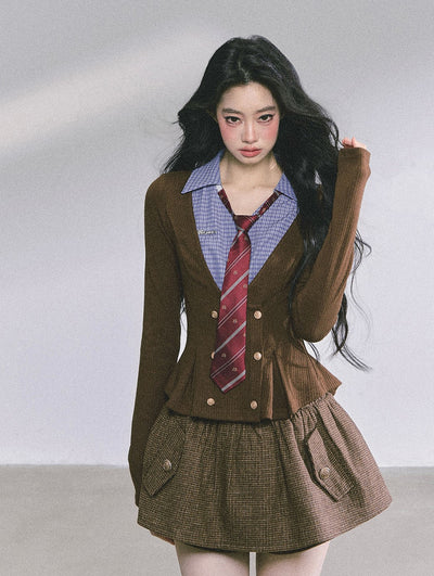 Fake Two-piece Polo Collar Knitted Shirt DIA0602
