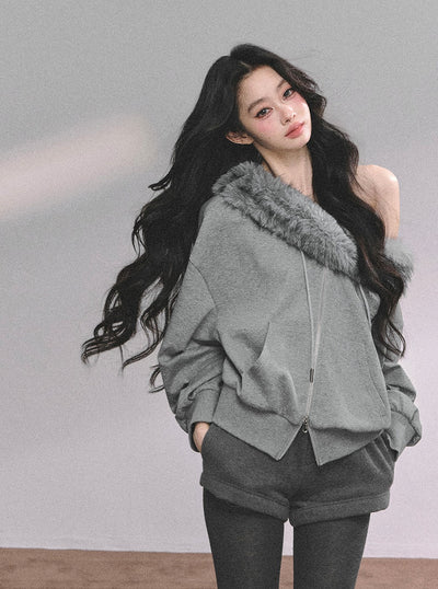 Fur Collar Sweatshirt/Shorts DIA0624