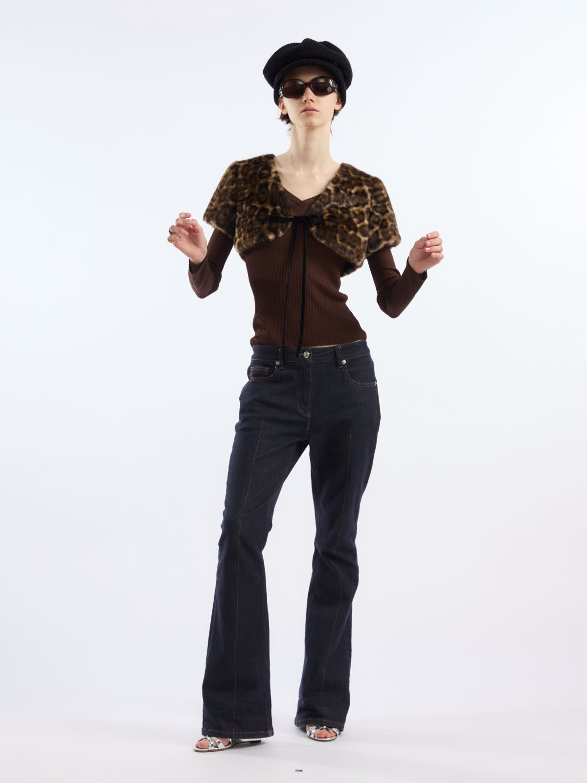 Leopard Print Cropped Eco-Fur Jacket AOA0036