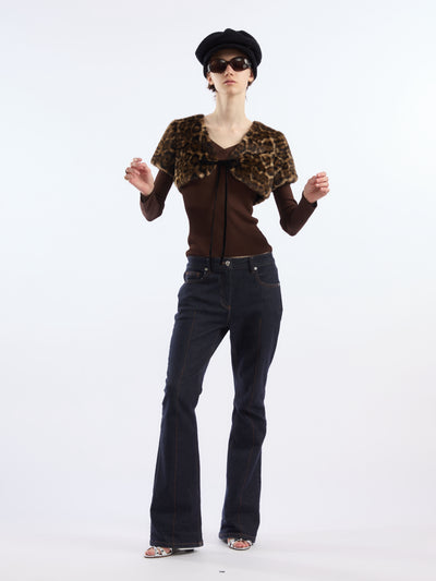 Leopard Print Cropped Eco-Fur Jacket AOA0036