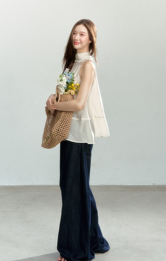 Beige Halter Sleeveless Top SHI0174