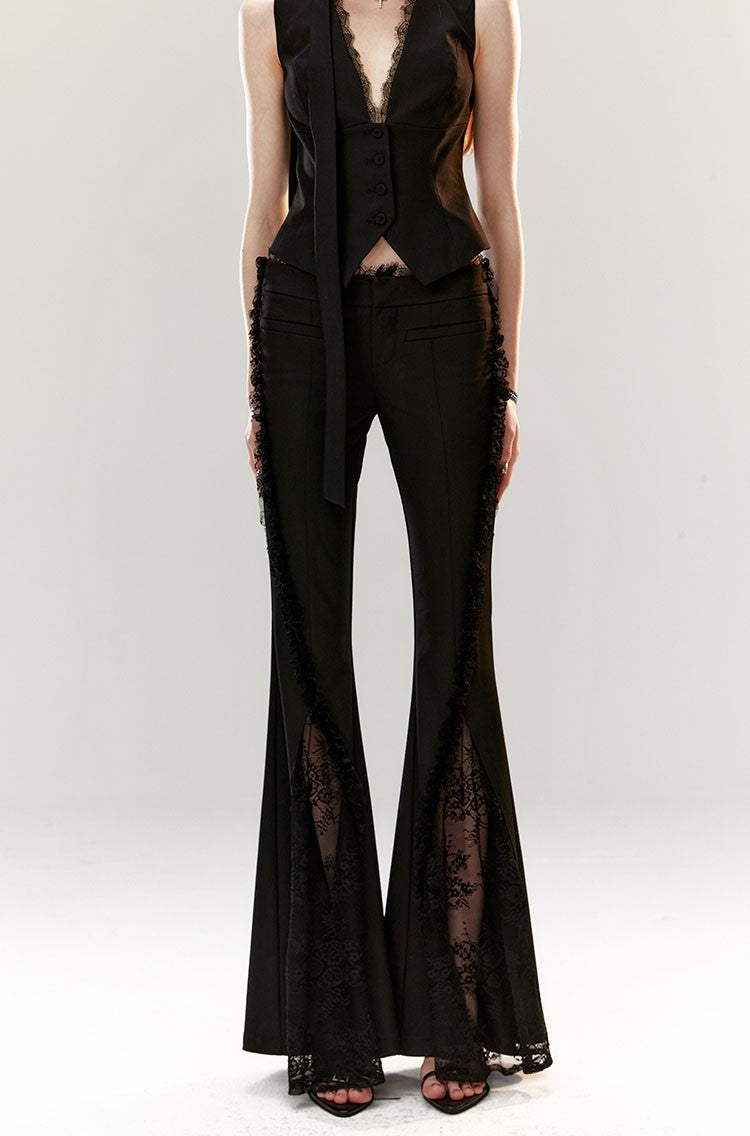 Lace Flared High Waist Black Suit Pants 4MU0040