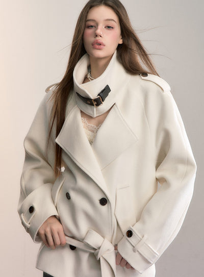 High-Neck Loose Wool Coat VIA0347