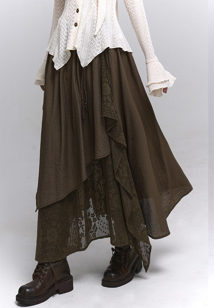Artistic Irregular Lace Midi Skirt LAD0234