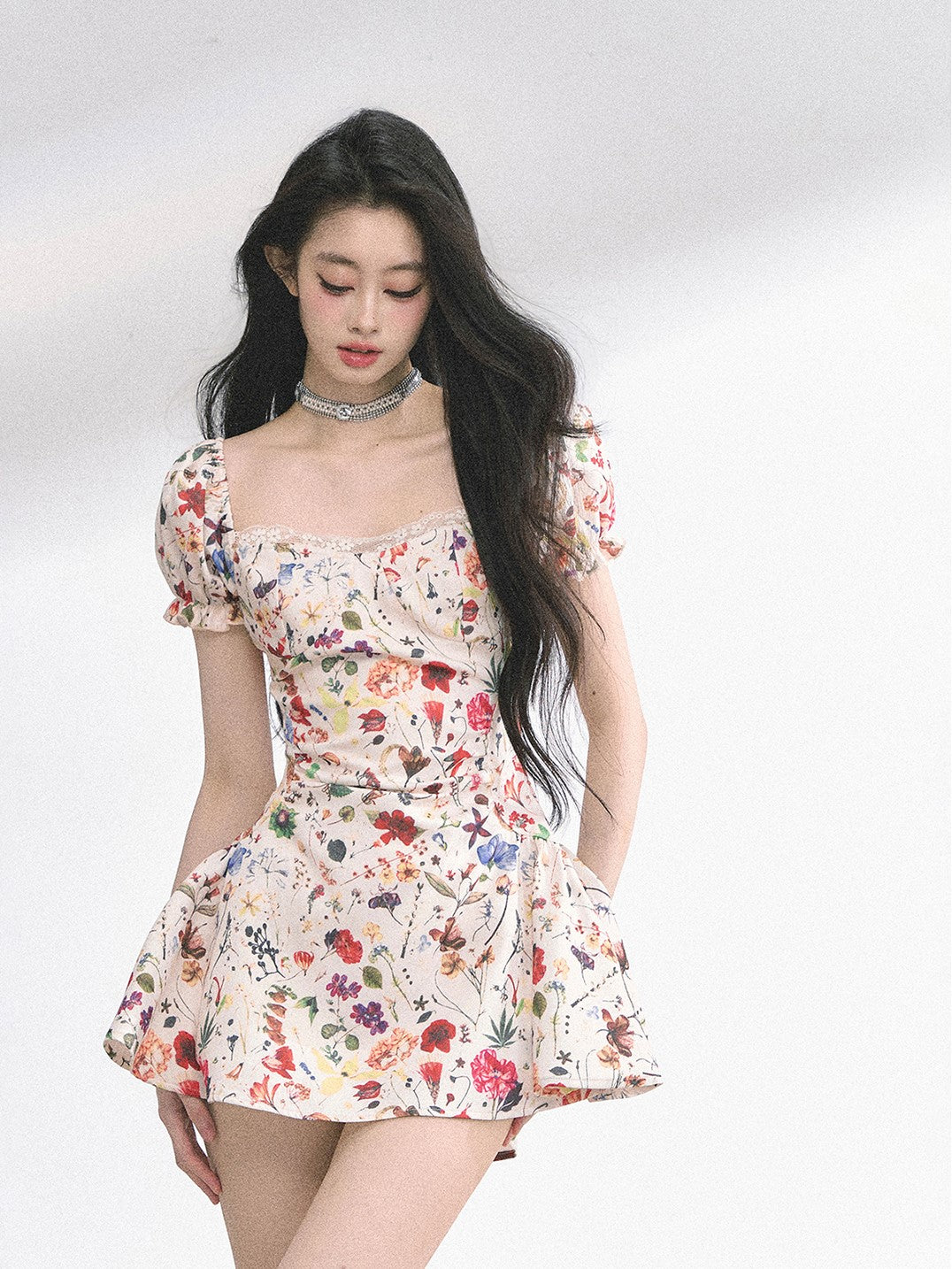 Lace Floral Slim Short Dress DIA0513