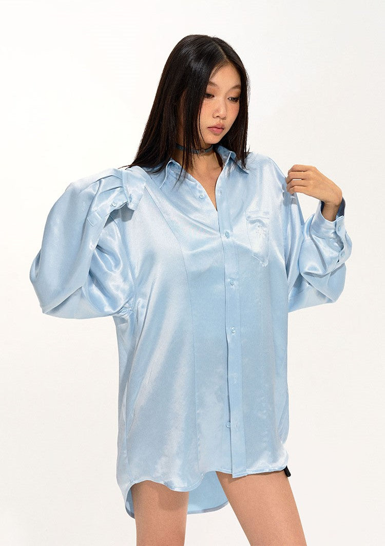 Long Silhouette Lapel Silky Drape Long Sleeve Shirt NOT0232