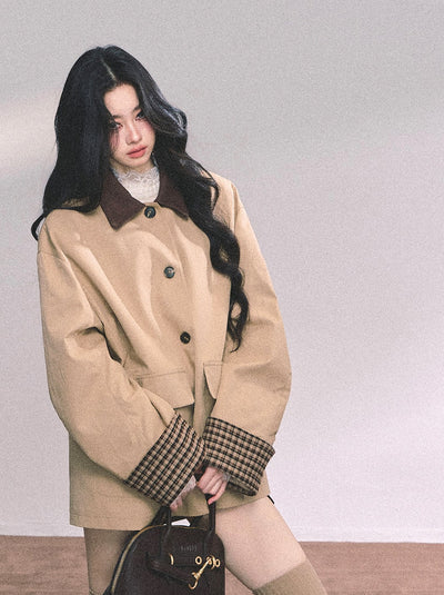 British Style Polo Collar Plaid Jacket DIA0656