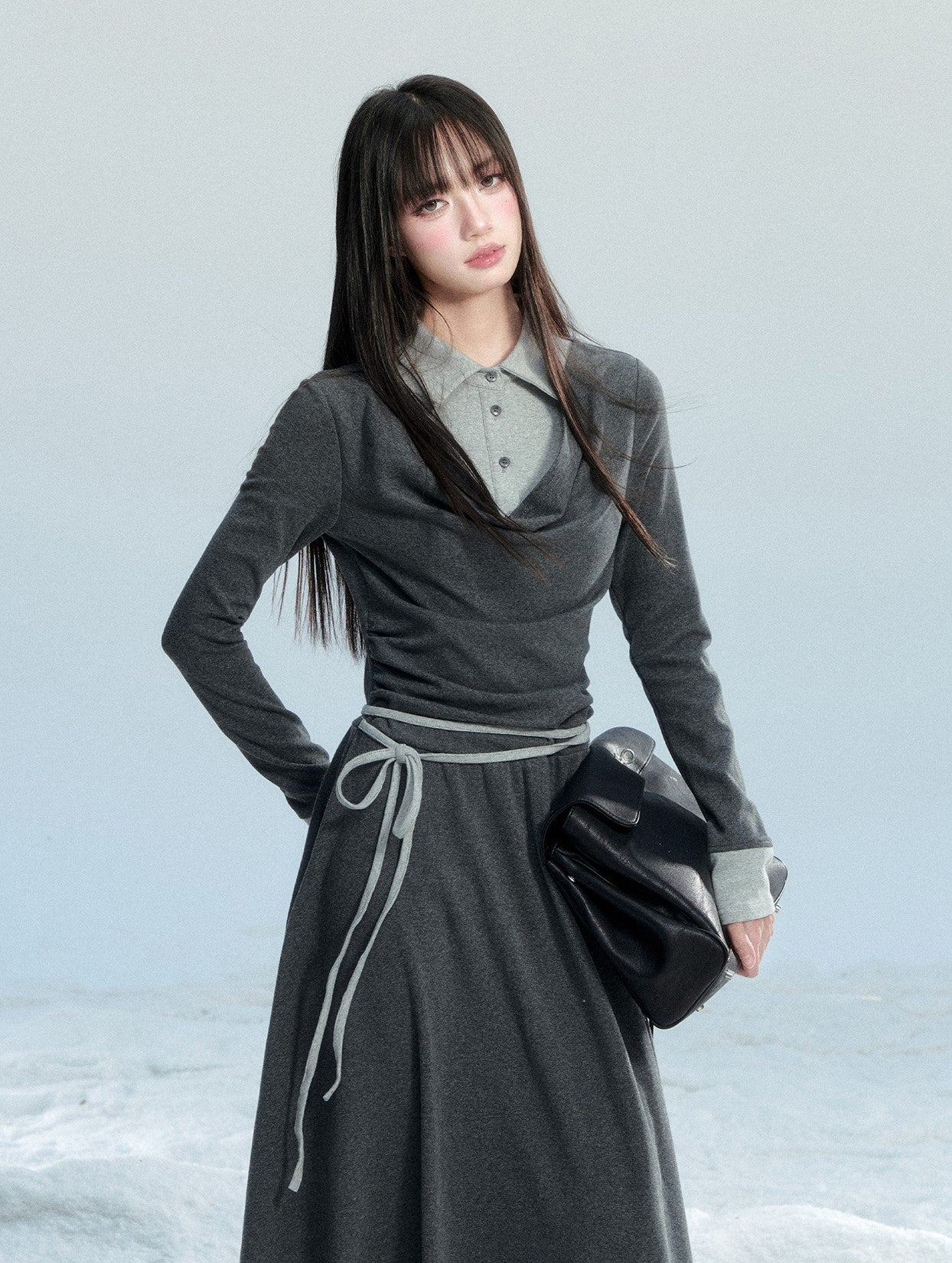 Polo Collar Knitted Cotton Dress FRA0465