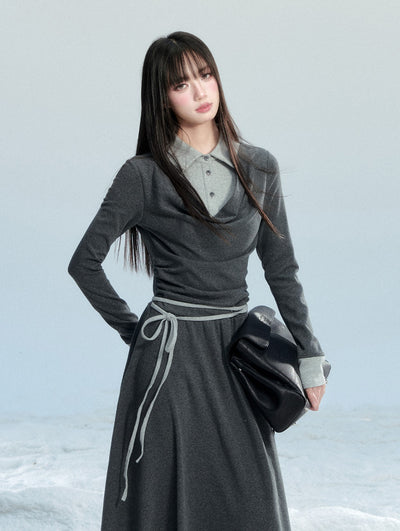 Polo Collar Knitted Cotton Dress FRA0465