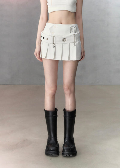 All-match Slim Casual Pleated Short Skirt/Belt VIA0130