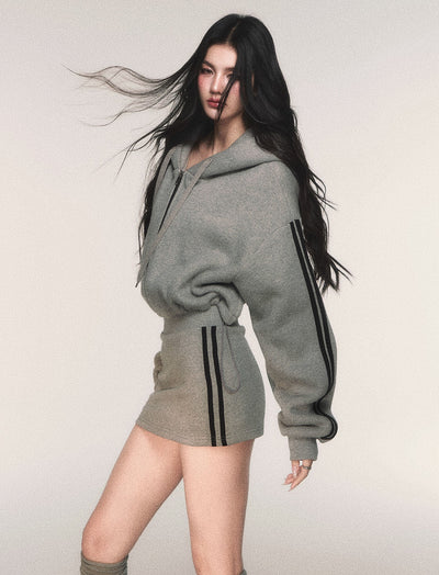 Gray Hooded Sweatshirt Jacket/Skirt LUL0211