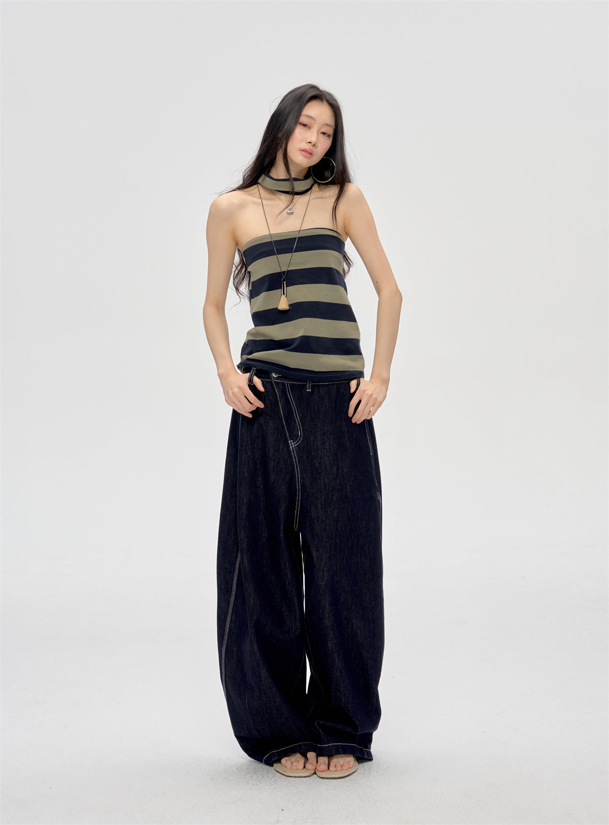 Halter Neck Wrap Striped Top CUR0210