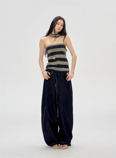 Halter Neck Wrap Striped Top CUR0210