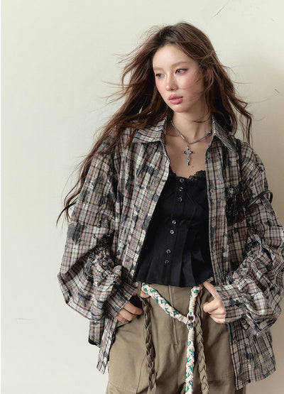 Loose Versatile Plaid Long-sleeved Shirt VIA0154